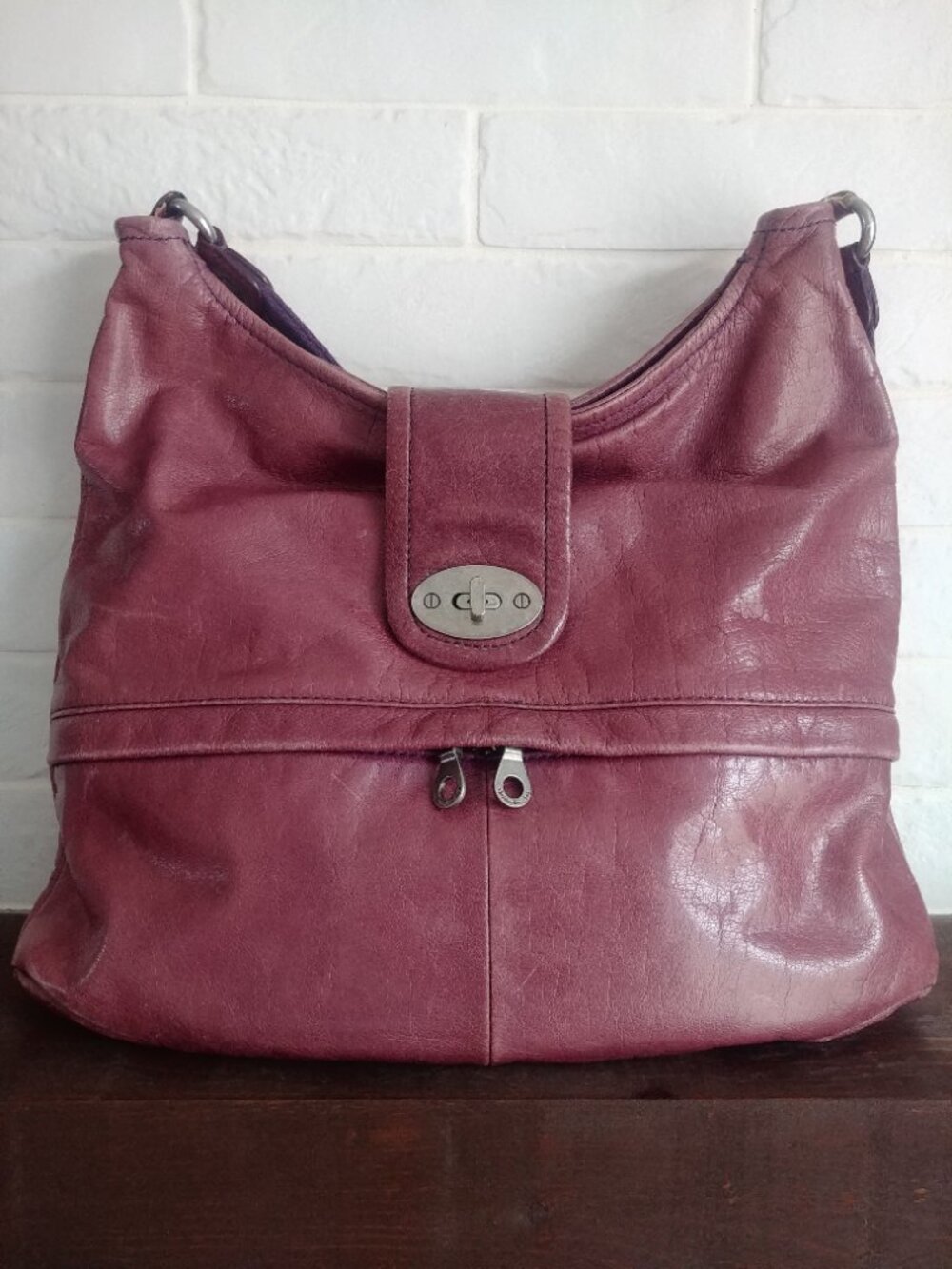 Christopher Kon leather shoulder bag purse purple berry shade